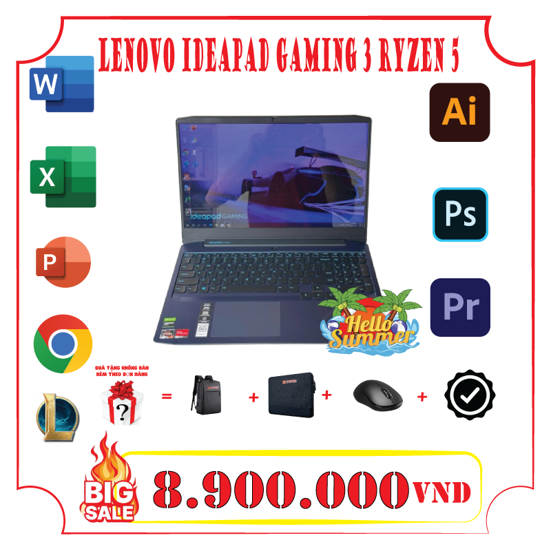 Laptop Lenovo ideapad Gaming 3 Ryzen 5-4600H Ram 16GB SSD 512GB RTX1650 120Hz 6 Lenovo ideapad Gaming 3 Ryzen 5