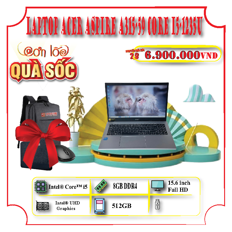 Laptop Acer Aspire A315-59 Core i5-1235u Ram 8GB SSD 512GB 15.6" FHD 7 Laptop Acer Aspire A315-59 Core i5