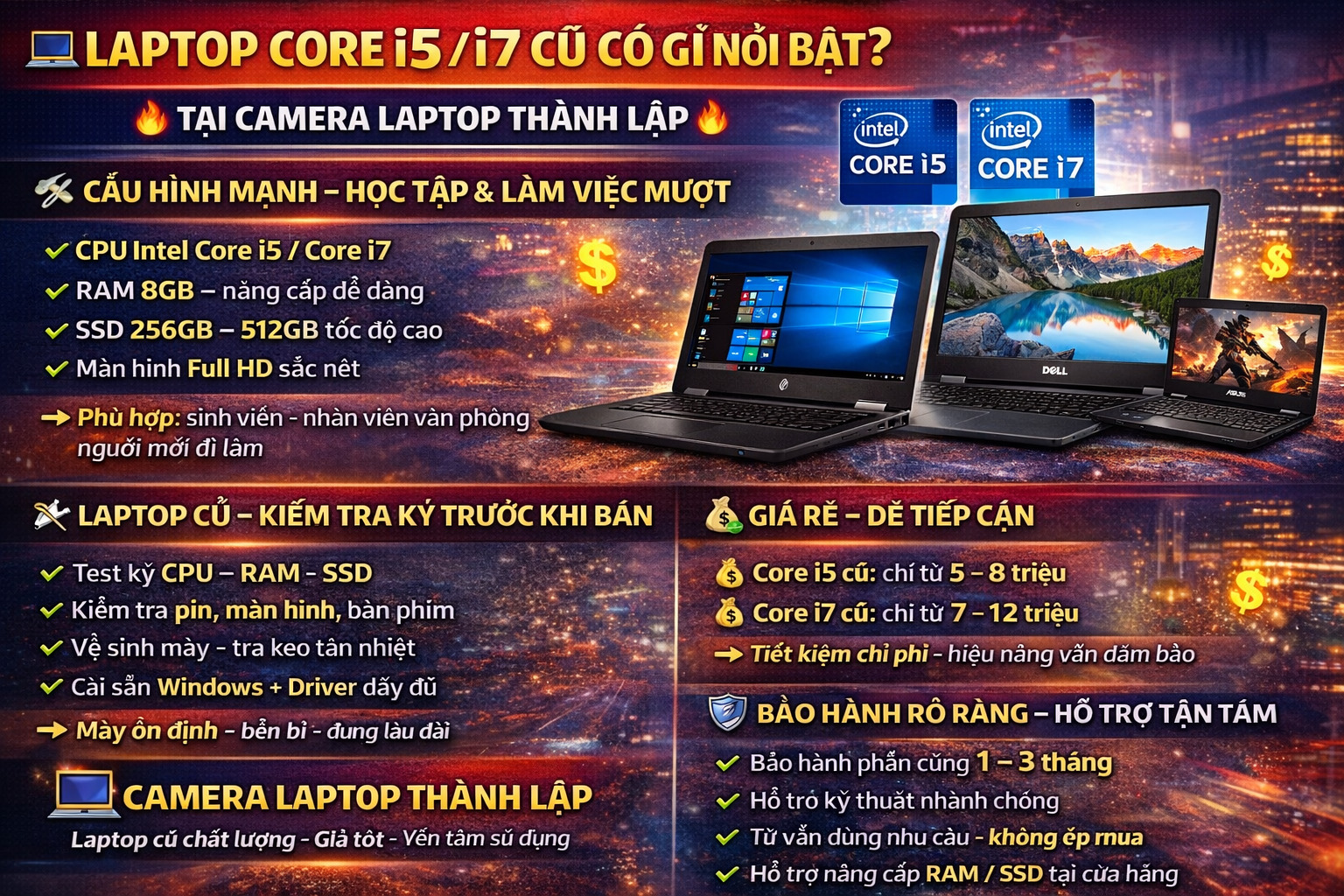 Laptop Core i5 / i7 cũ tại Camera Laptop Thành Lập có gì nổi bật?