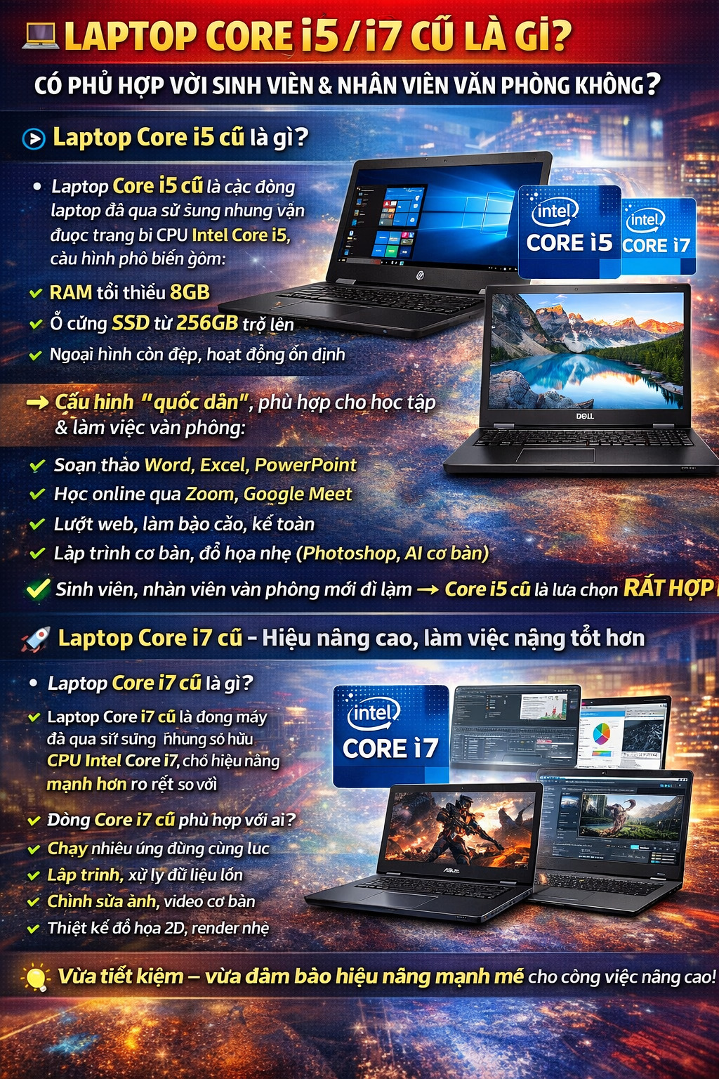 Laptop Core i5 / i7 cũ là gì và có phù hợp với sinh viên, nhân viên văn phòng không?