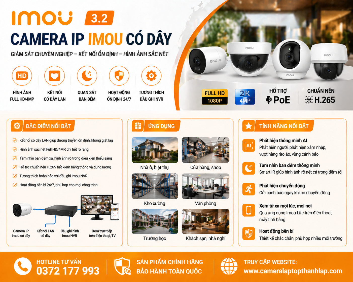 Phân loại camera chính hang - Camera IP Imou có dây