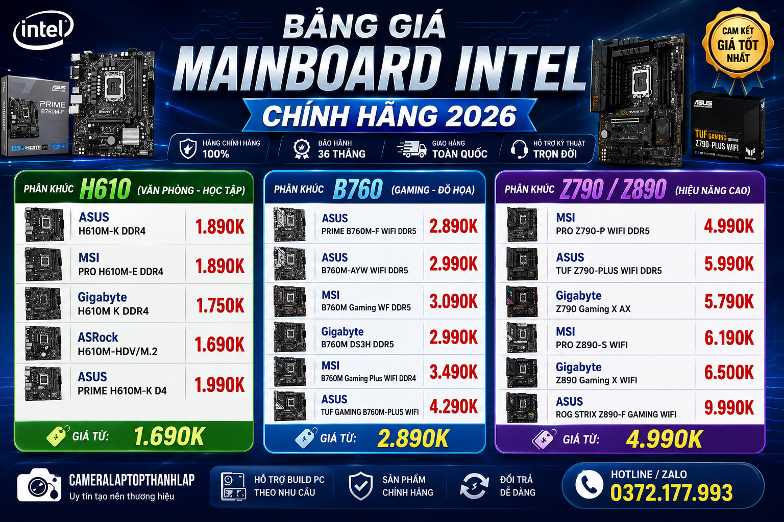 Báo Giá Linh Kiện & Phụ Kiện Chính Hãng 2026 5 Báo Bảng Gía MAINBOARD INTEL Chính Hãng - Báo Giá Linh Kiện Chính Hãng 2026