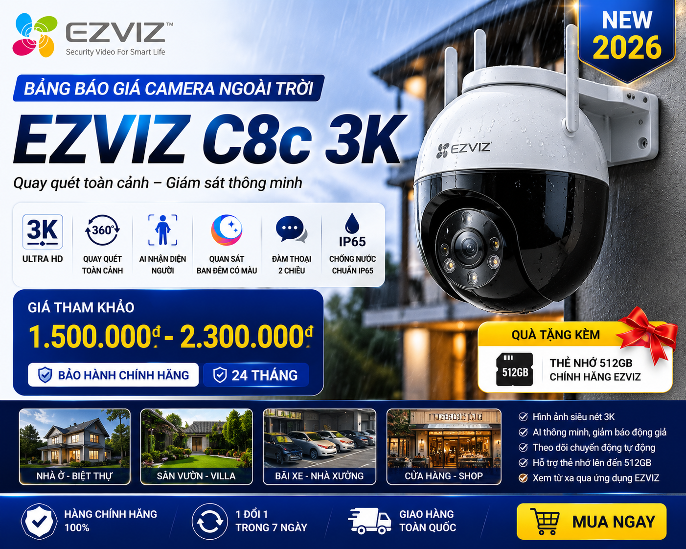 Bảng Báo Giá Camera EZVIZ Ngoài Trời EZVIZ C8c 3K