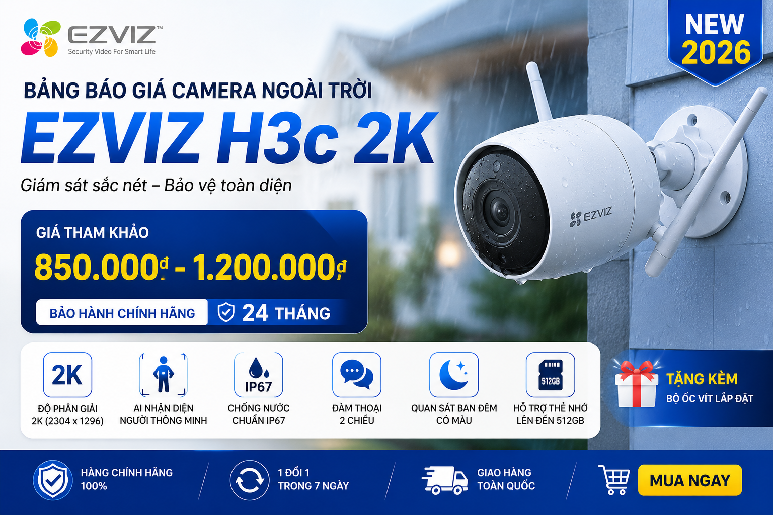 Bảng Báo Giá Camera EZVIZ Ngoài Trời EZVIZ H3c 2K
