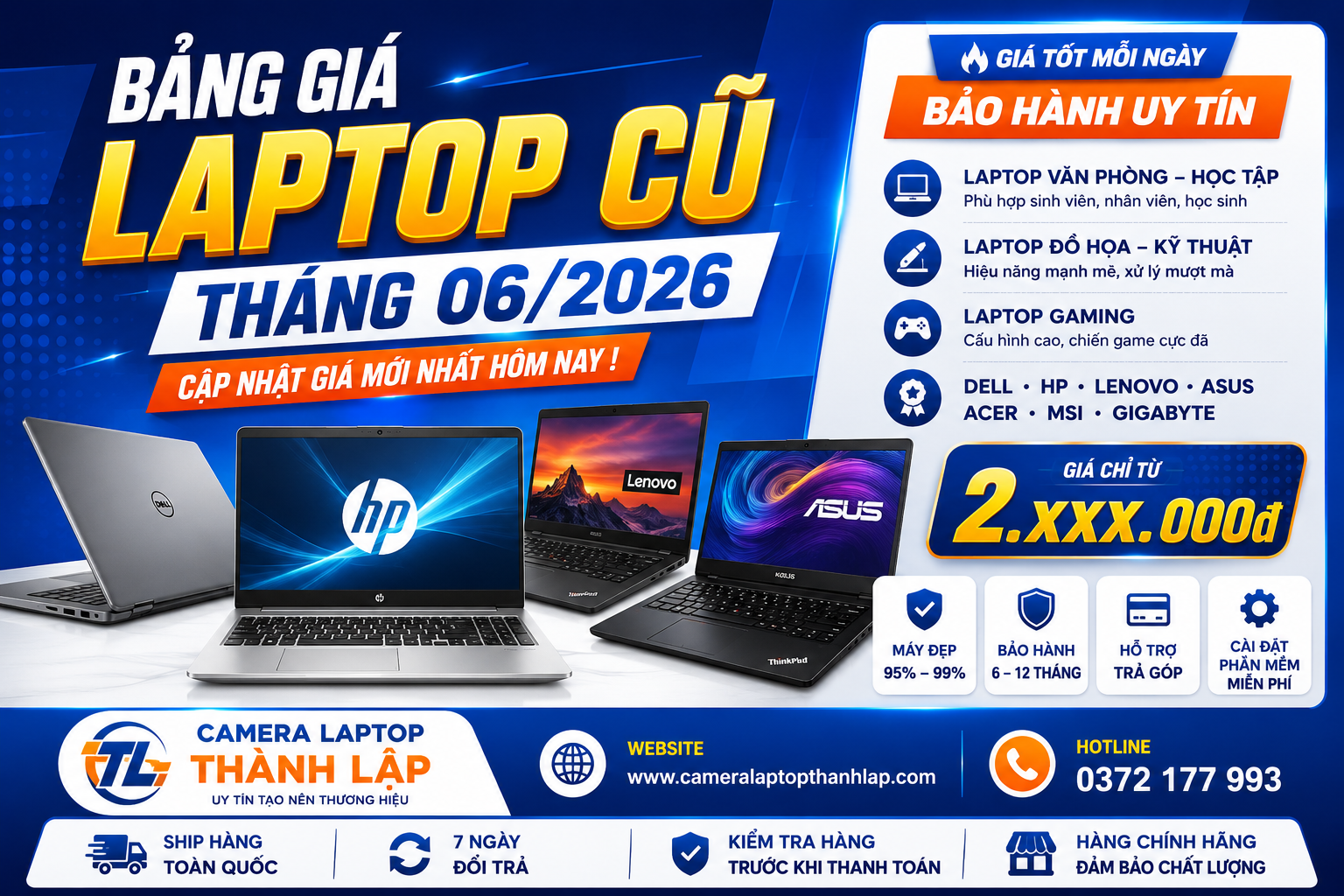 Bảng Giá Laptop Cũ Tháng 062026 – Camera Laptop Thành Lập