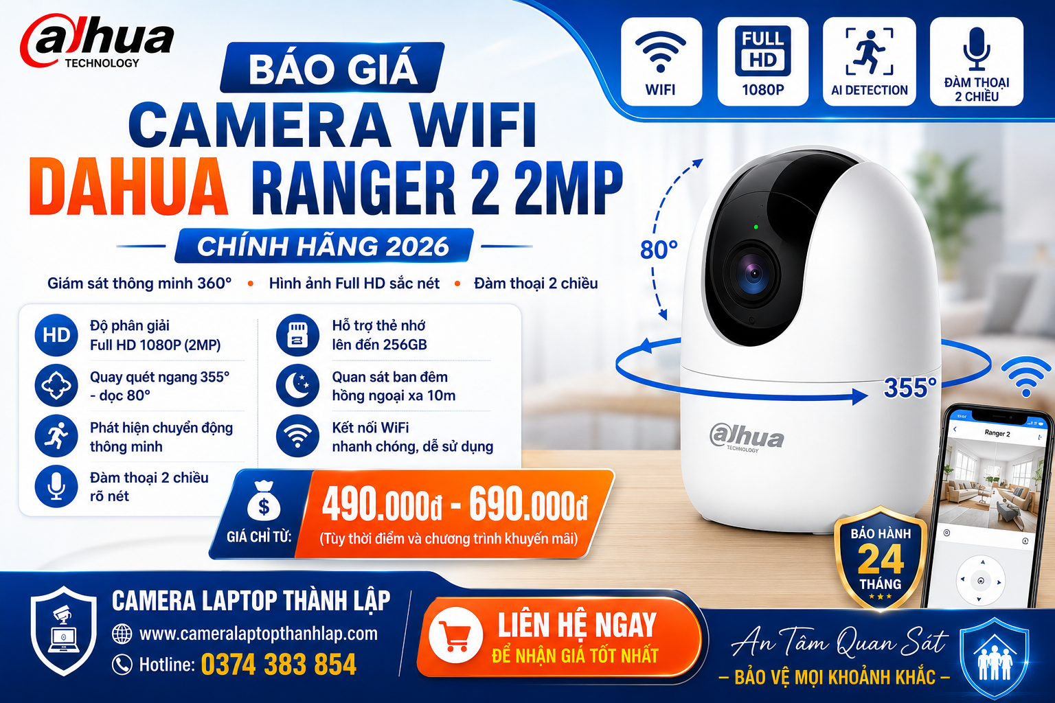 Báo Giá Camera WiFi Dahua Chính Hãng Tháng 06/2026 – Camera Laptop Thành Lập 2 Báo Giá Camera Wifi Dahua Ranger 2 2MP