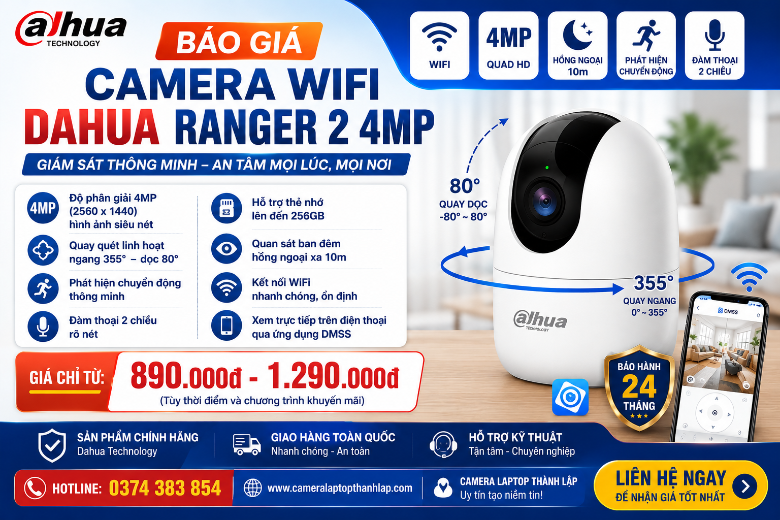 Báo Giá Camera WiFi Dahua Chính Hãng Tháng 06/2026 – Camera Laptop Thành Lập 3 Báo Giá Camera Wifi Dahua Ranger 2 4MP