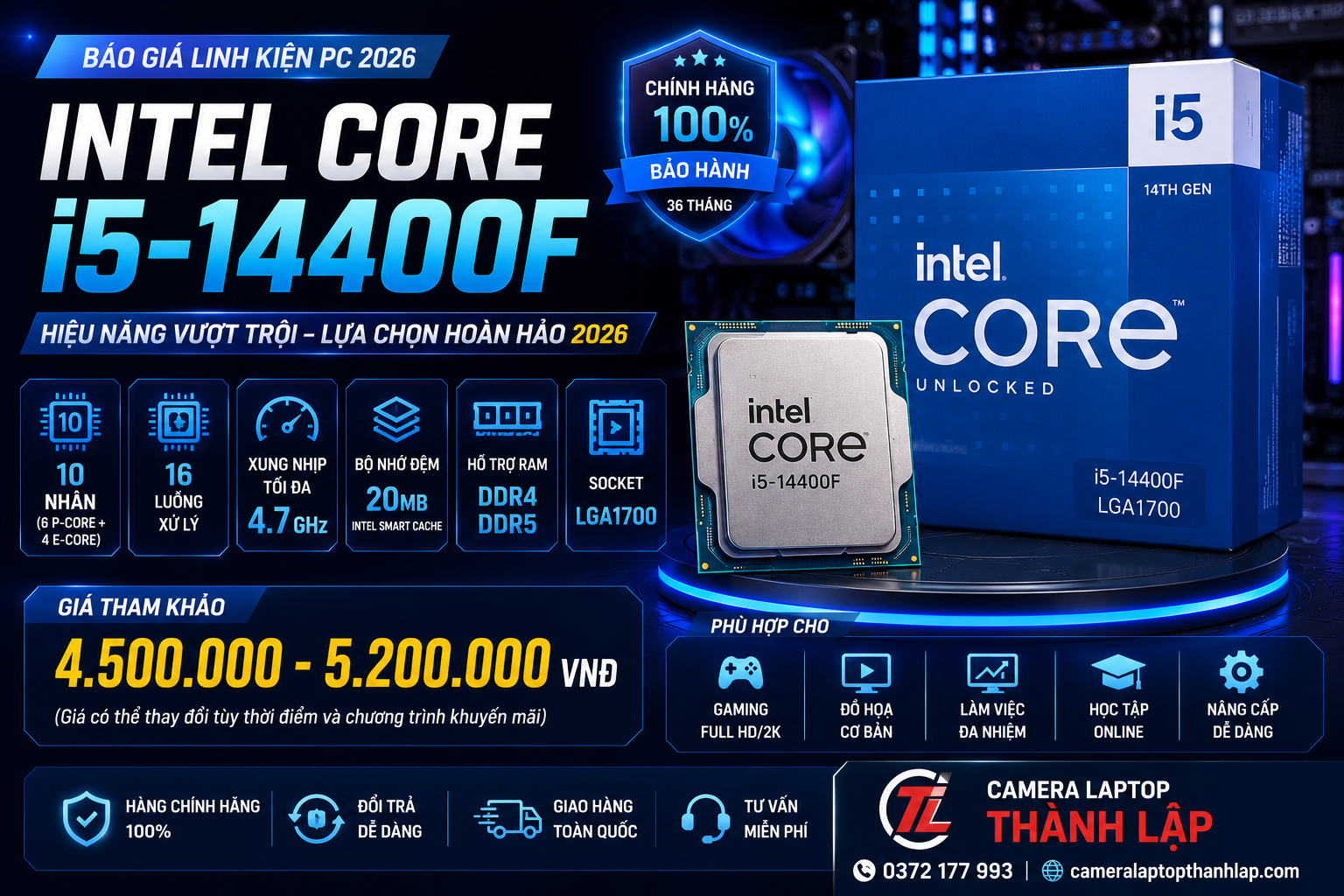 Báo Giá Linh Kiện PC CPU Intel Core i5-14400F