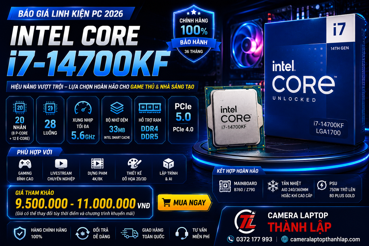 Báo Giá Linh Kiện PC CPU Intel Core i7-14700KF