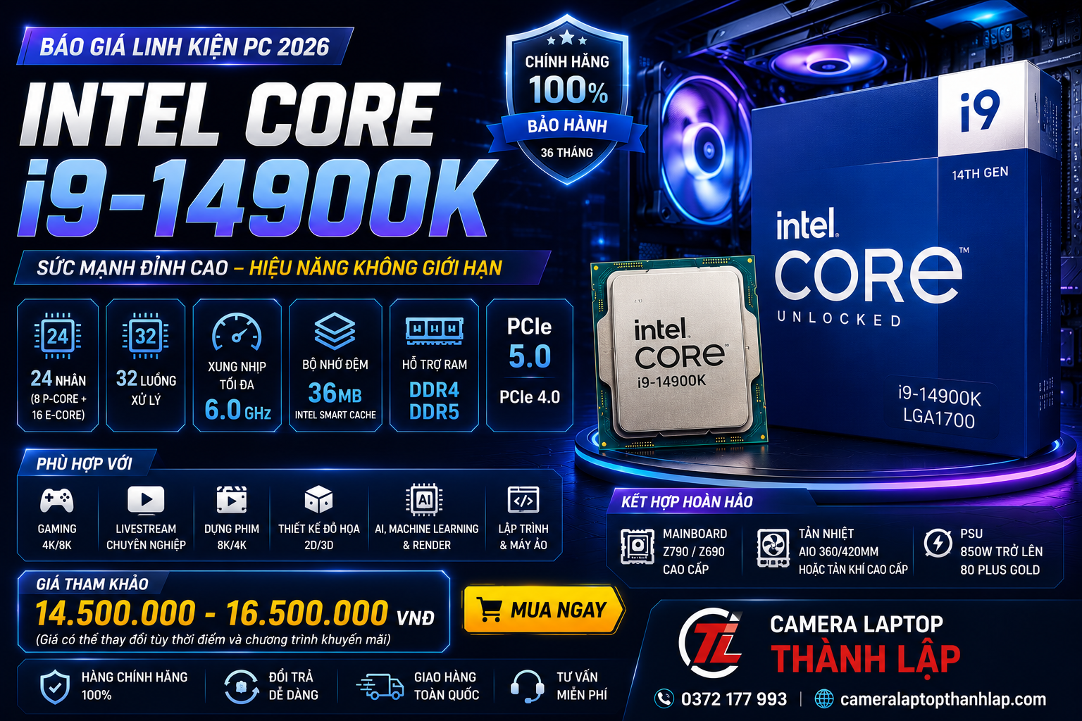Báo Giá Linh Kiện PC CPU Intel Core i9-14900K