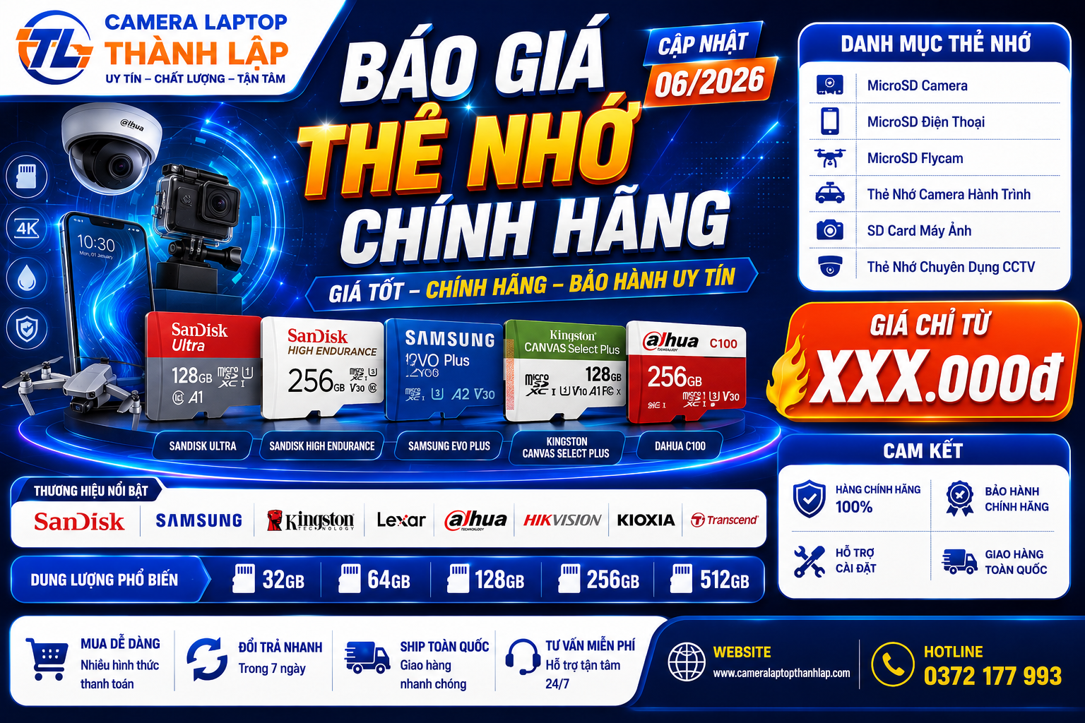 Báo Giá Thẻ Nhớ Chính Hãng Tháng 062026 – Camera Laptop Thành Lập
