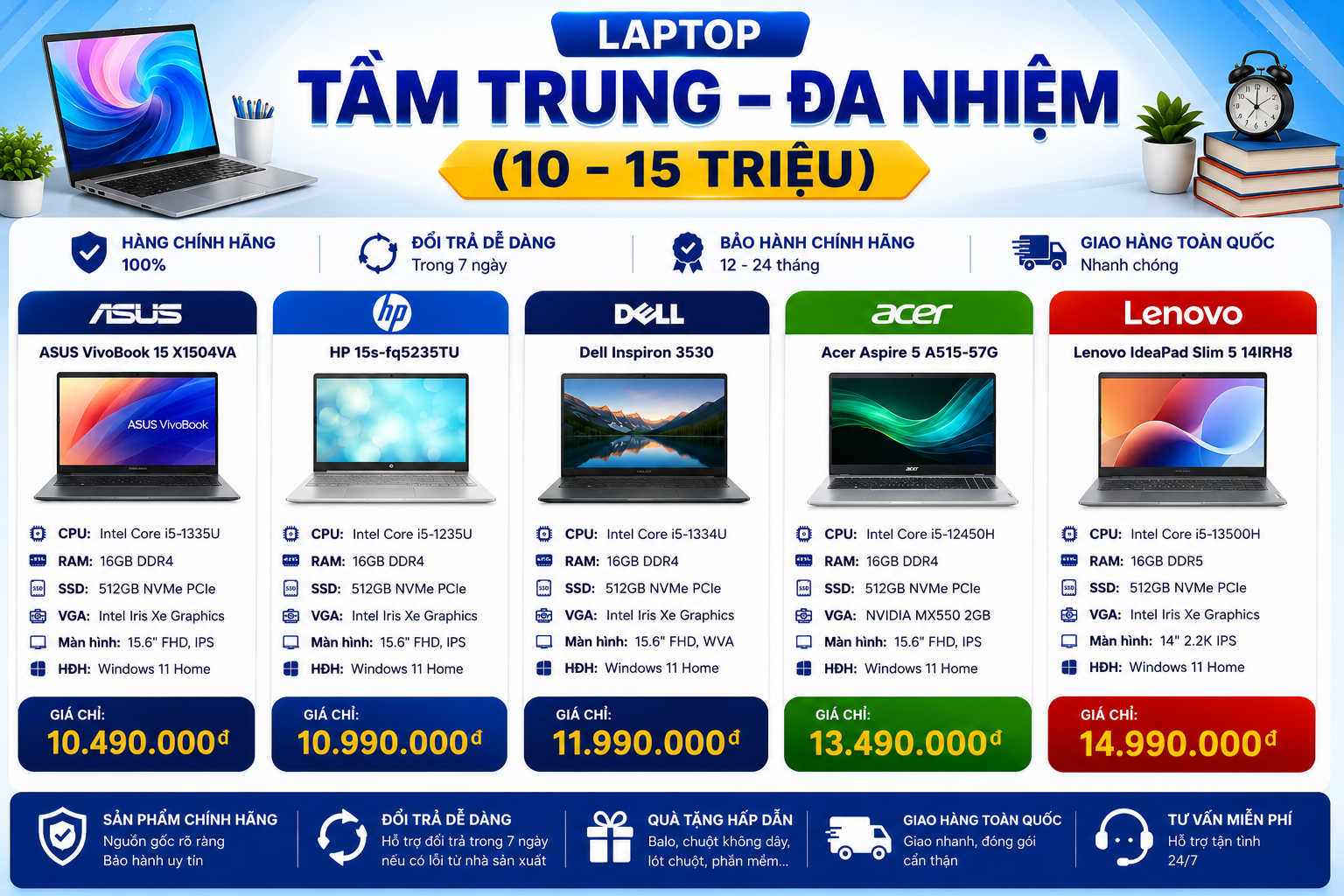Báo Giá Laptop Tầm Trung - Đa Nhiệm ( 10 - 15 Triệu )
