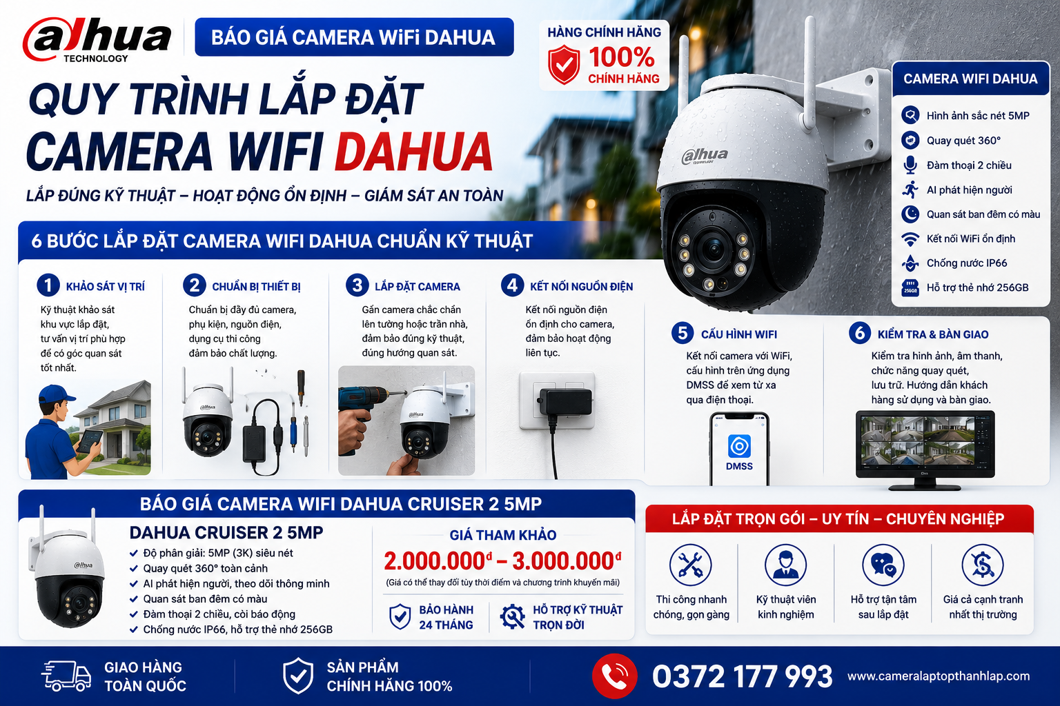 Báo Giá Camera WiFi Dahua Chính Hãng Tháng 06/2026 – Camera Laptop Thành Lập 8 Quy Trình Lắp Đặt Camera Dahua