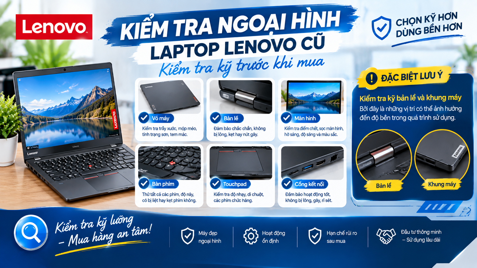 Bán Laptop Lenovo TP.HCM | Laptop Uy Tín Chính Hãng 2026 4 Kiểm tra ngoại hình
