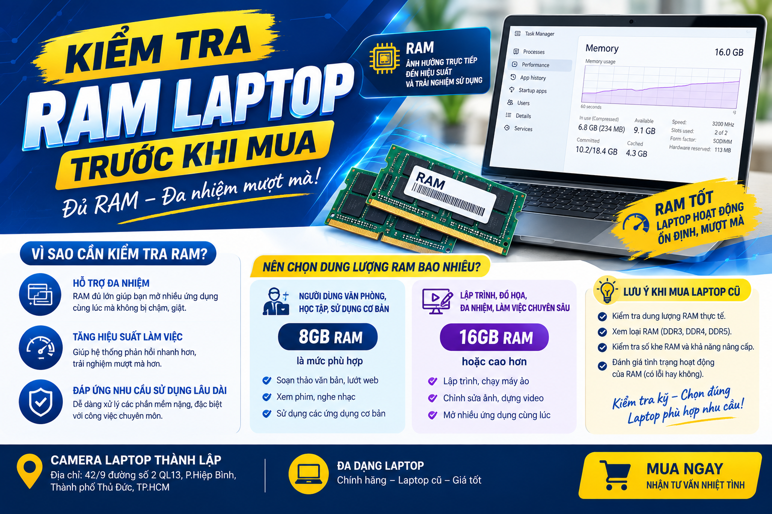 bán laptop uy tín tp.hcm- kiêm tra ram