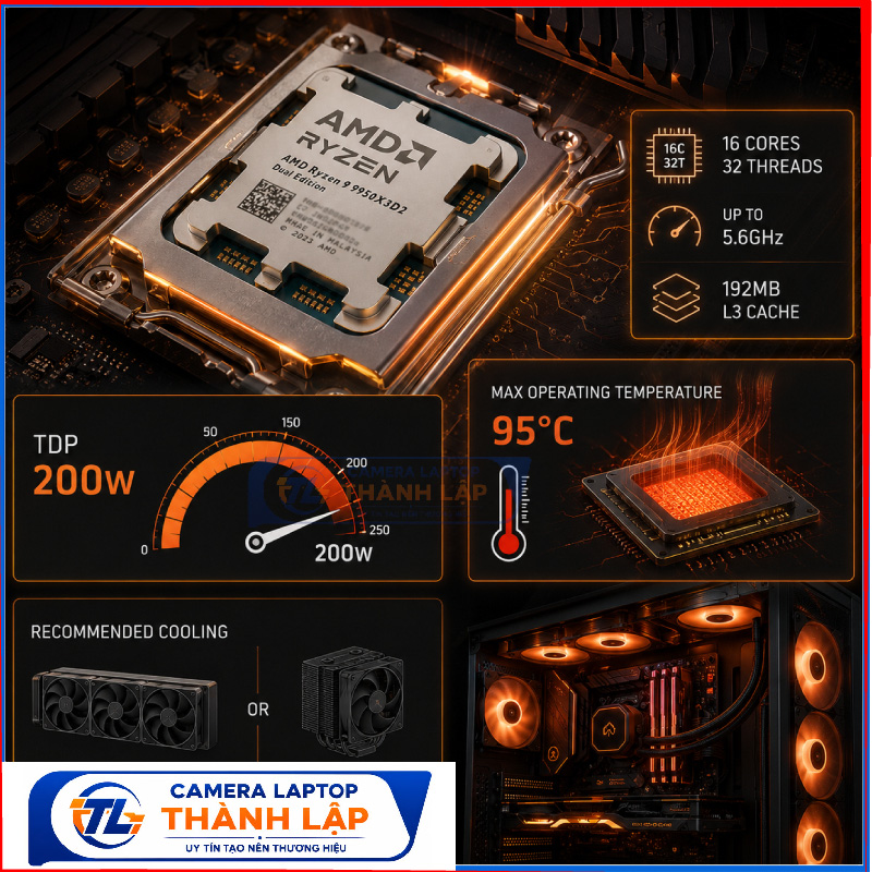 CPU AMD Ryzen 9 9950X3D2 16 Nhân 32 Luồng, 208MB Cache
