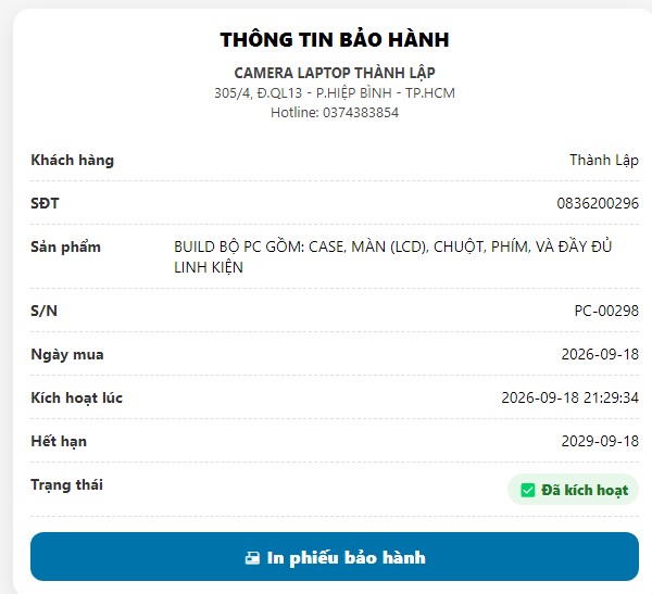 Tra Cứu & Kích Hoạt Bảo Hành Laptop 2026 | Hướng Dẫn Chi Tiết 7 Tra Cứu & Kích Hoạt Bảo Hành Laptop 2026 - Thông tin BH sau kích hoạt xong