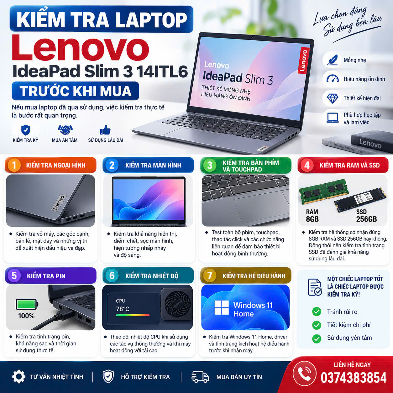 Kiểm tra Laptop Lenovo IdeaPad Slim 3 14ITL6 trước khi mua
