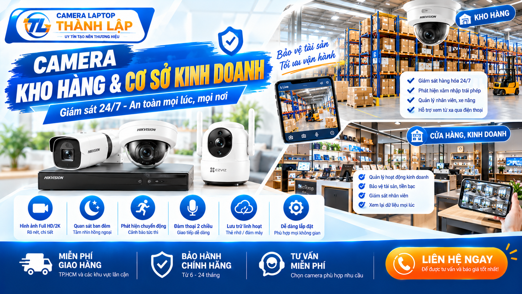 Bán Camera Chính Hãng TP.HCM | Giá Tốt 2026 5 Camera giam sat kho hang va cua hang
