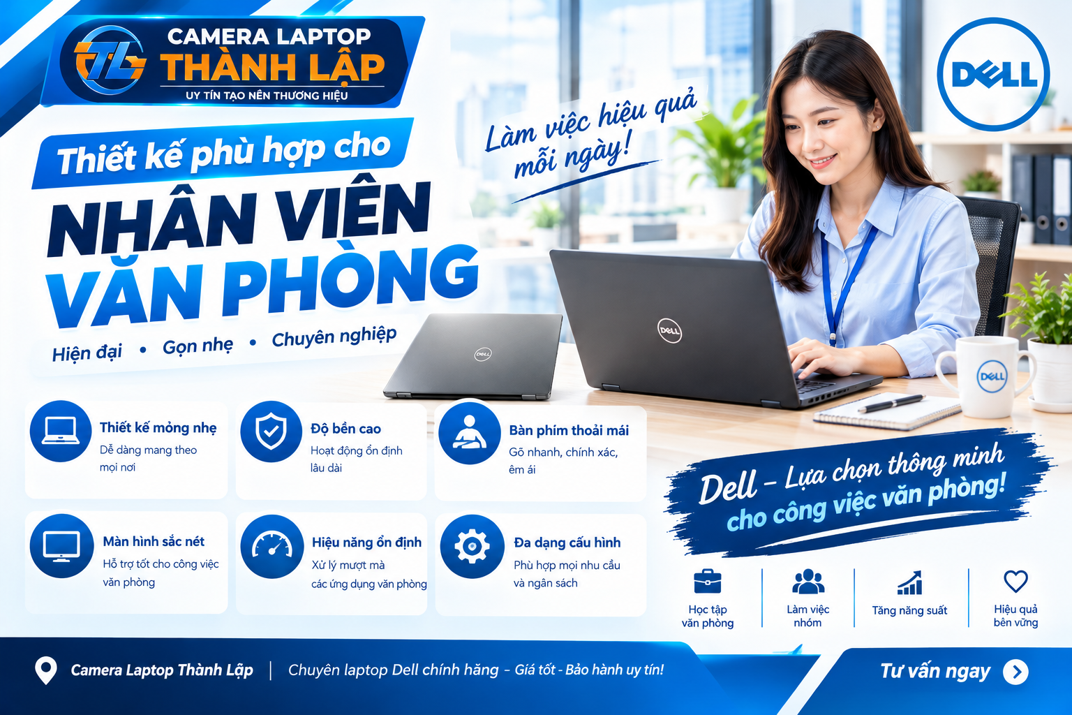 Bán Laptop Dell Văn Phòng Giá Rẻ TP.HCM | Giá Tốt 2026 3 Thiết kế phù hợp cho nhân viên văn phòng
